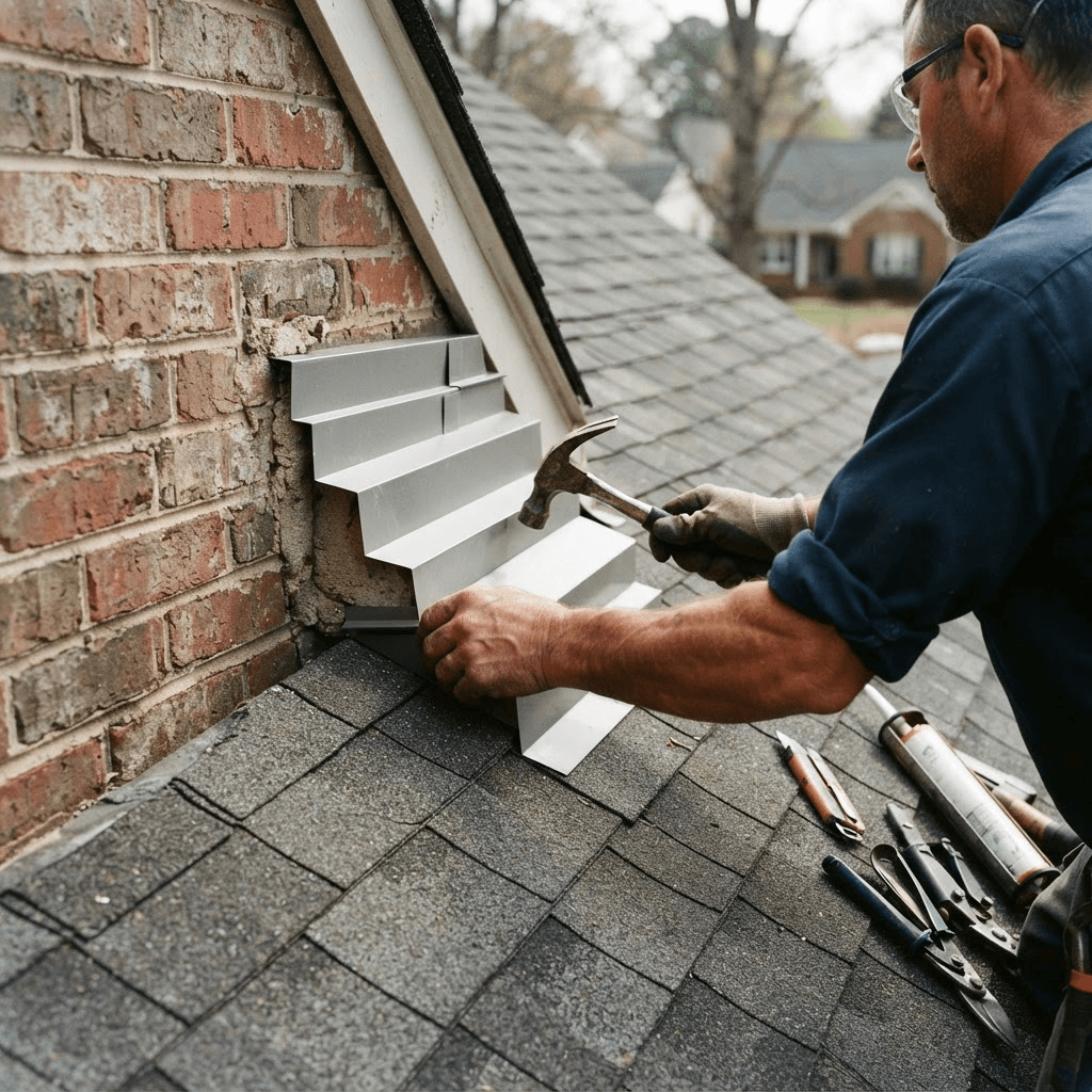 Professional assessment for roof flashing repair on a Charlotte home