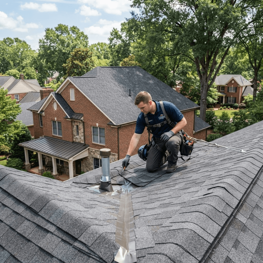 Professional assessment for roof inspection on a Charlotte home
